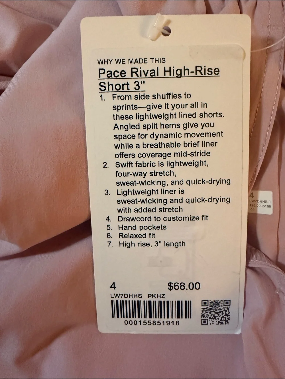 Lululemon Pace Rival High-Rise Short 3” – Size 4– Pink Haze – NWT